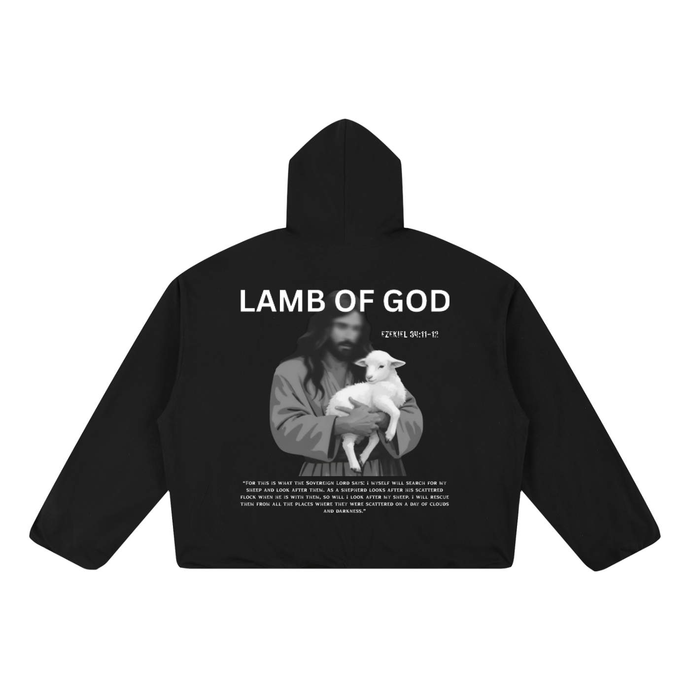 Boxy Gather-Hem Hoodie "LAMB OF GOD"