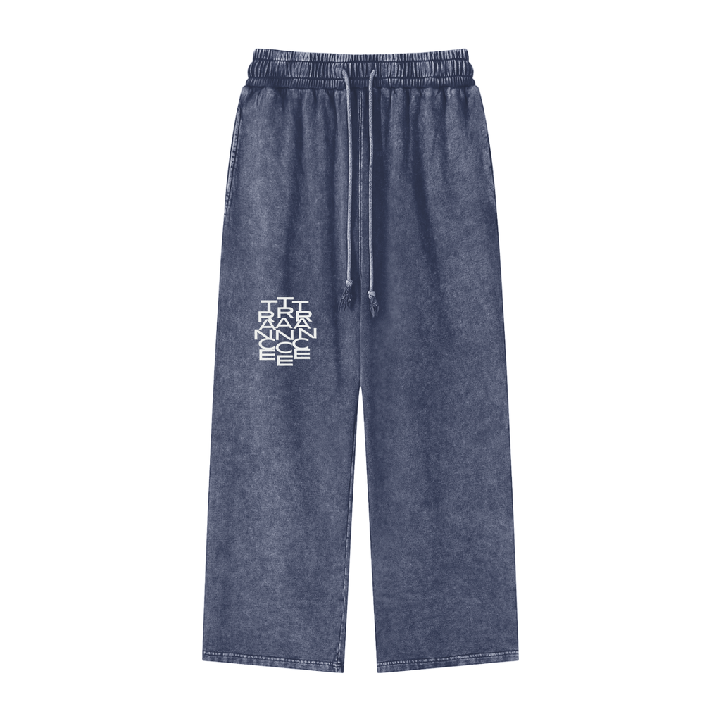 Acid Wash Baggy Straight Leg Denim-Blue Pants