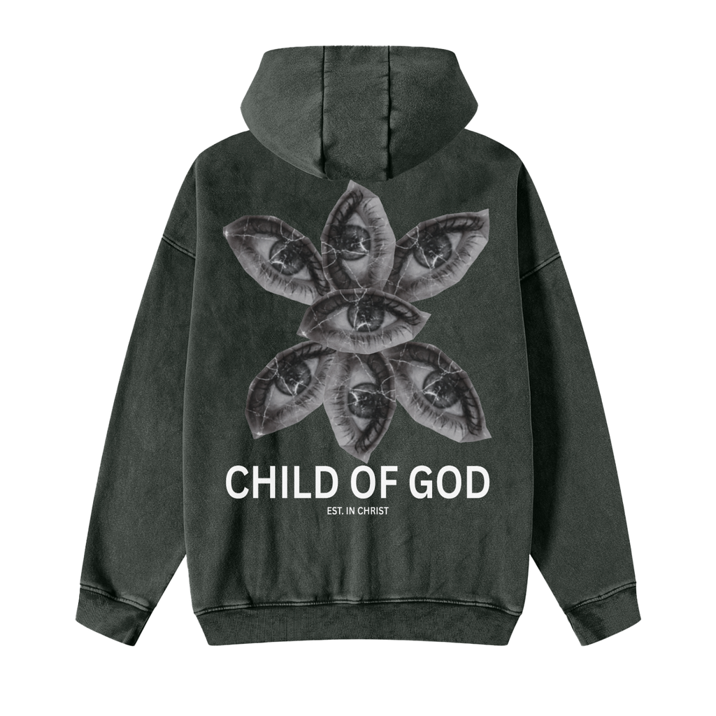 Acid Washed Zip-Through Fleece Hoodie
