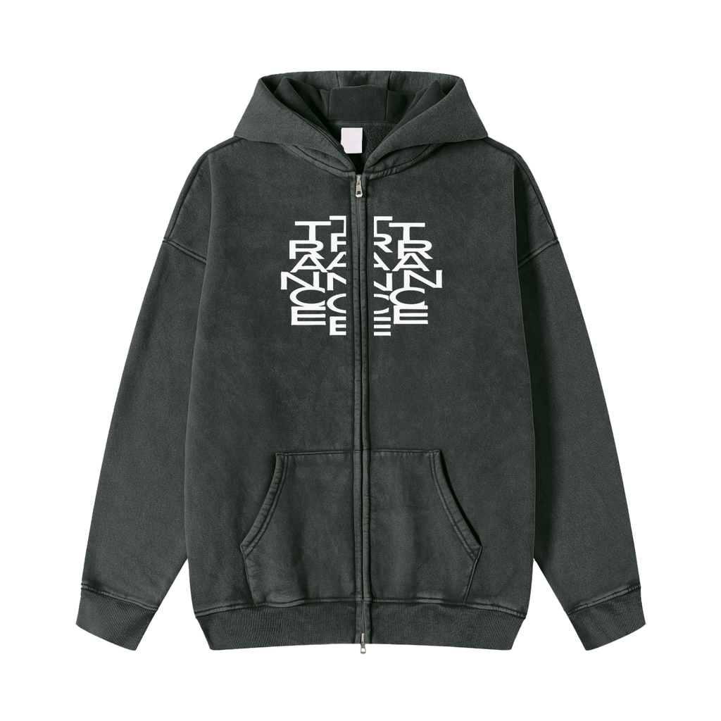 Acid Washed Zip-Through Fleece Hoodie